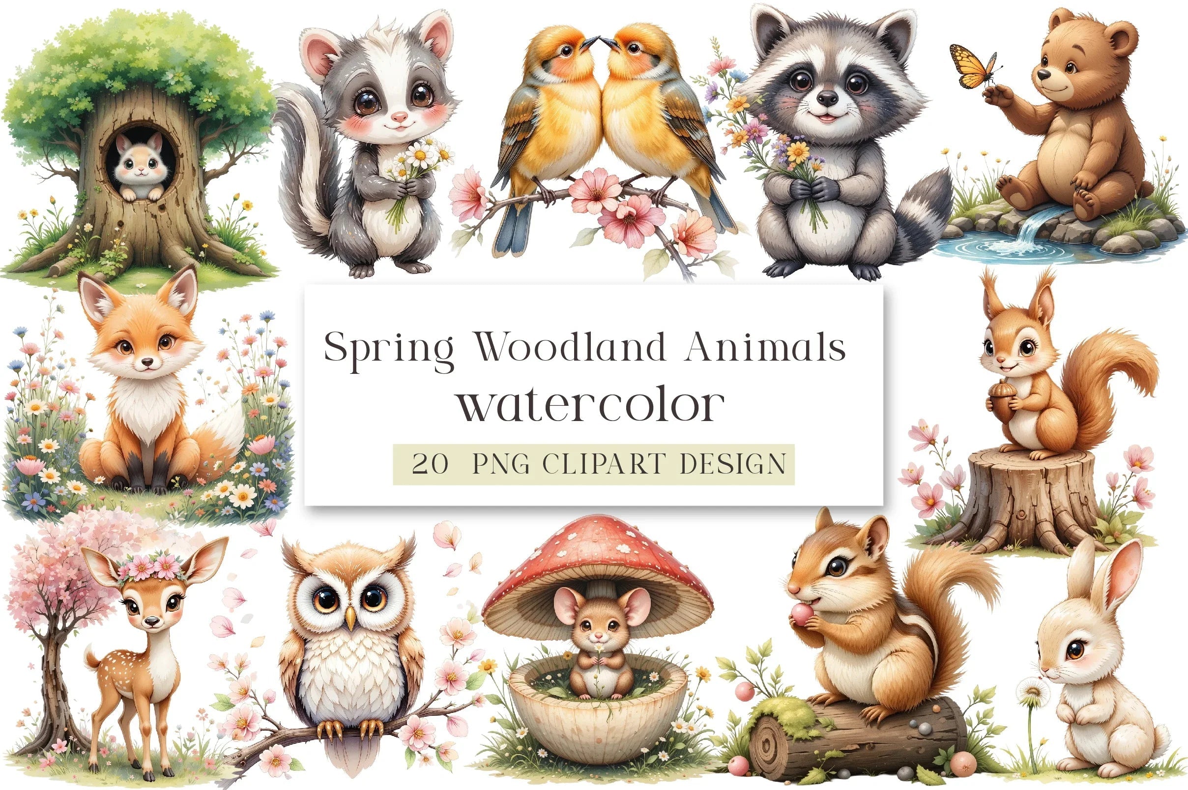 Forest Spring Woodland Animals Clipart Bundle - CraftNest - Digital Crafting and Art