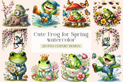 Cute Frog Spring Clipart Bundle - CraftNest - Digital Crafting and Art