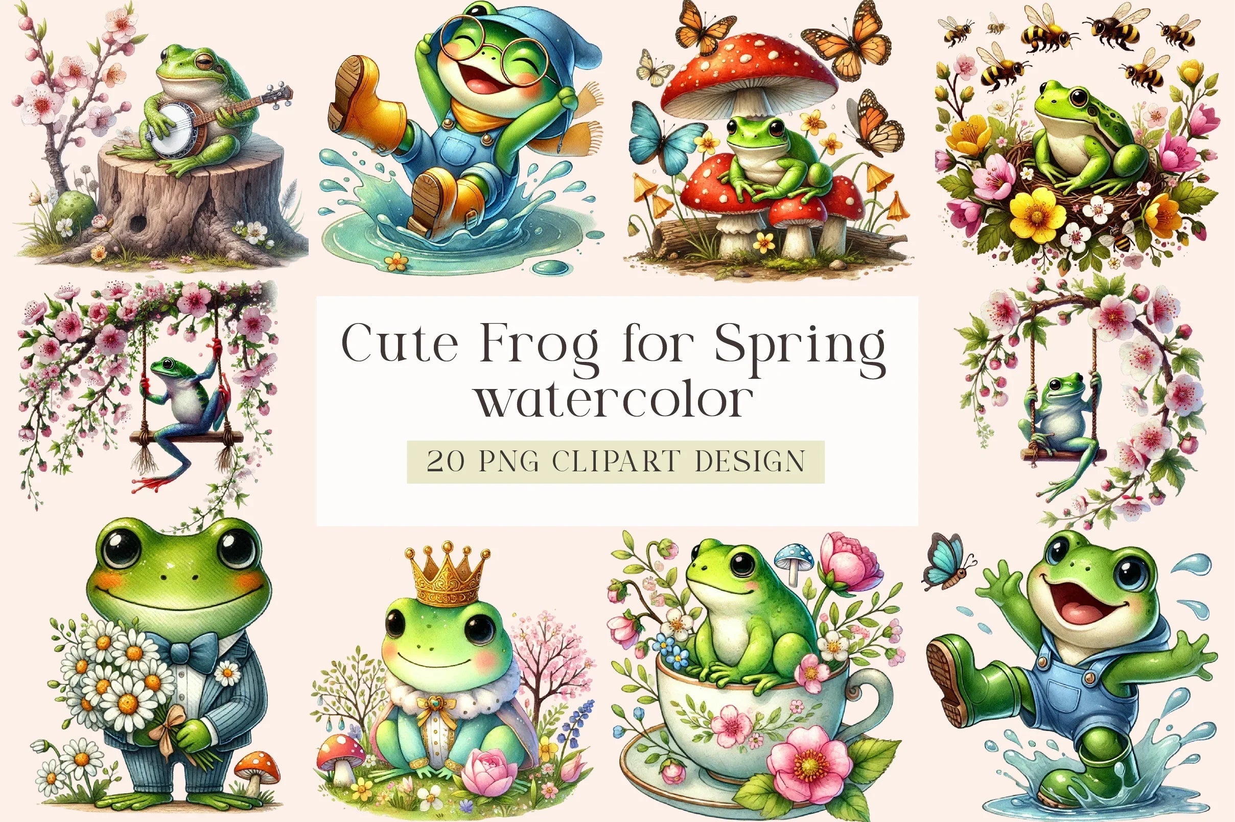Cute Frog Spring Clipart Bundle - CraftNest - Digital Crafting and Art