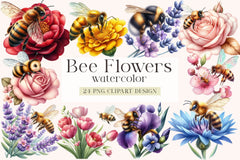 Bee Flowers Clipart Bundle - CraftNest - Digital Crafting and Art