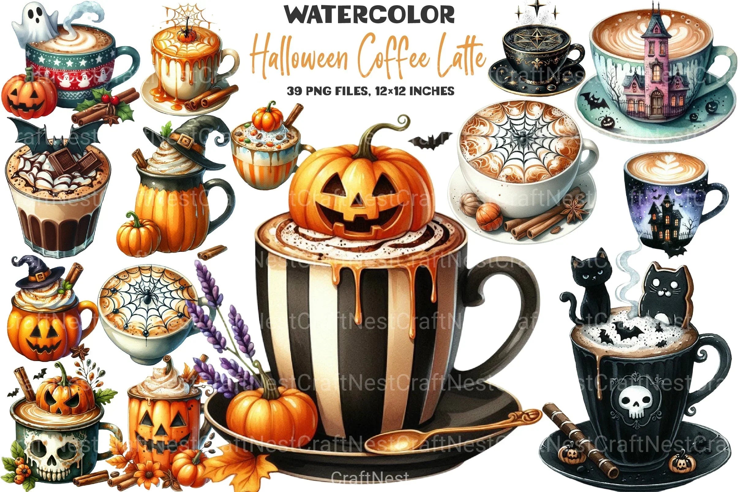 Halloween Coffee Latte Clipart Bundle - CraftNest - Digital Crafting and Art