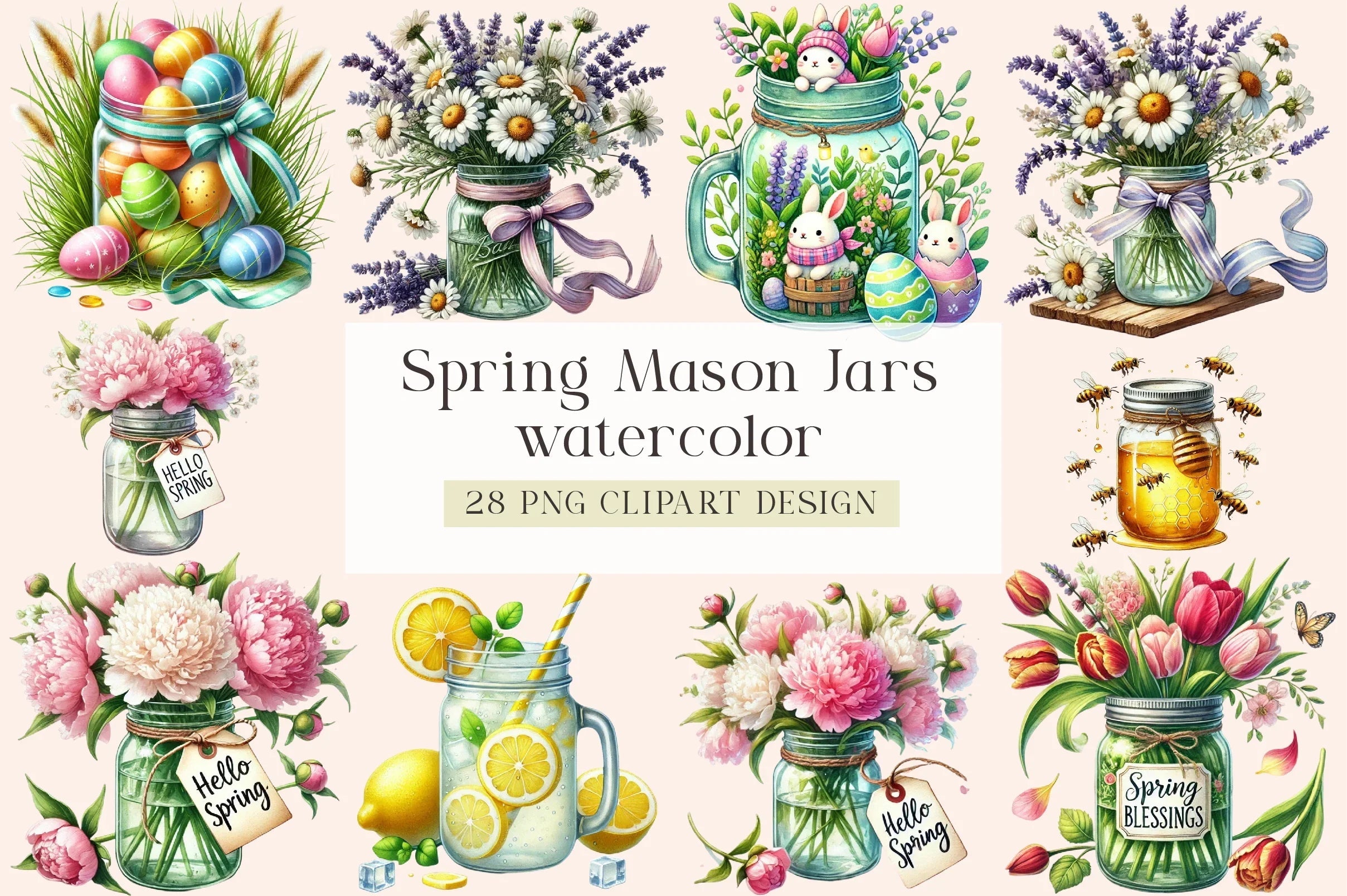 Spring Mason Jars Clipart Bundle - CraftNest - Digital Crafting and Art