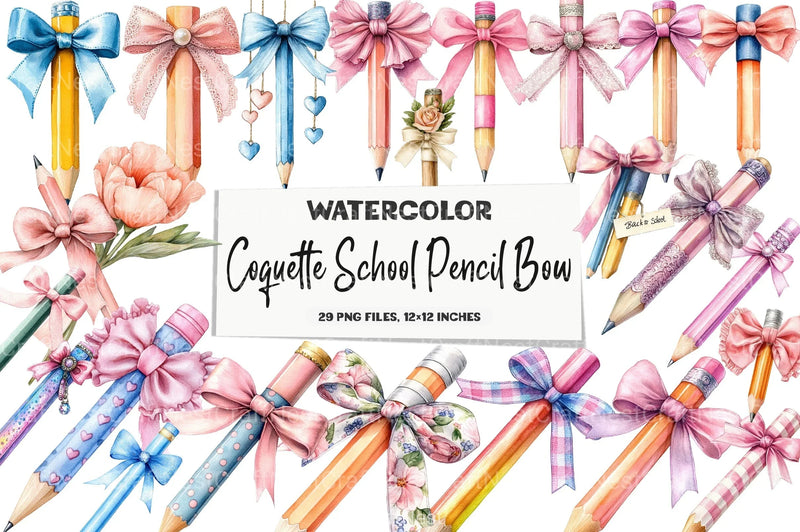 Coquette School Pencil Bow Clipart Bundle 36 - CraftNest - Digital Crafting and Art
