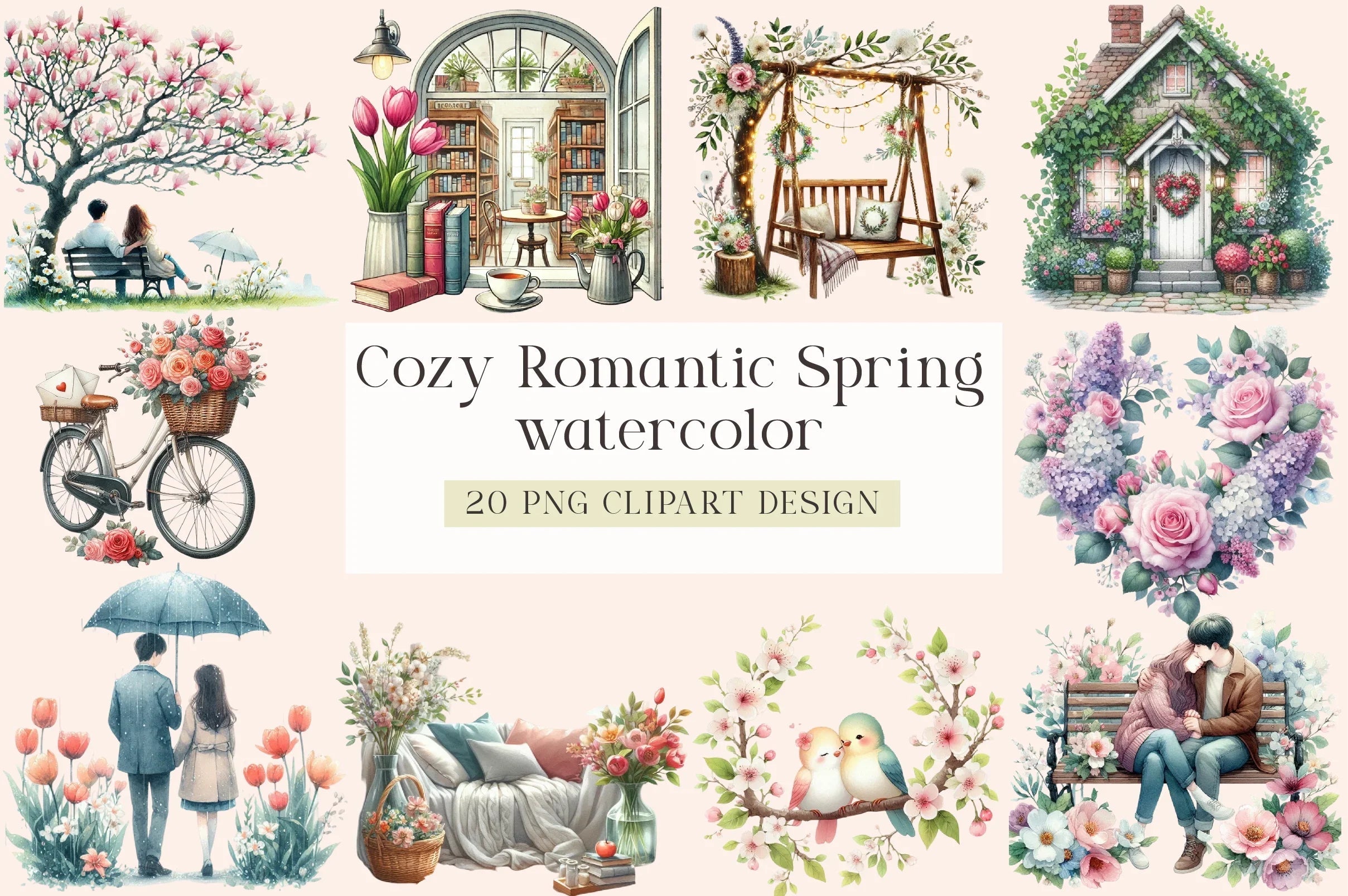 Cozy Romantic Spring Clipart Bundle - CraftNest - Digital Crafting and Art