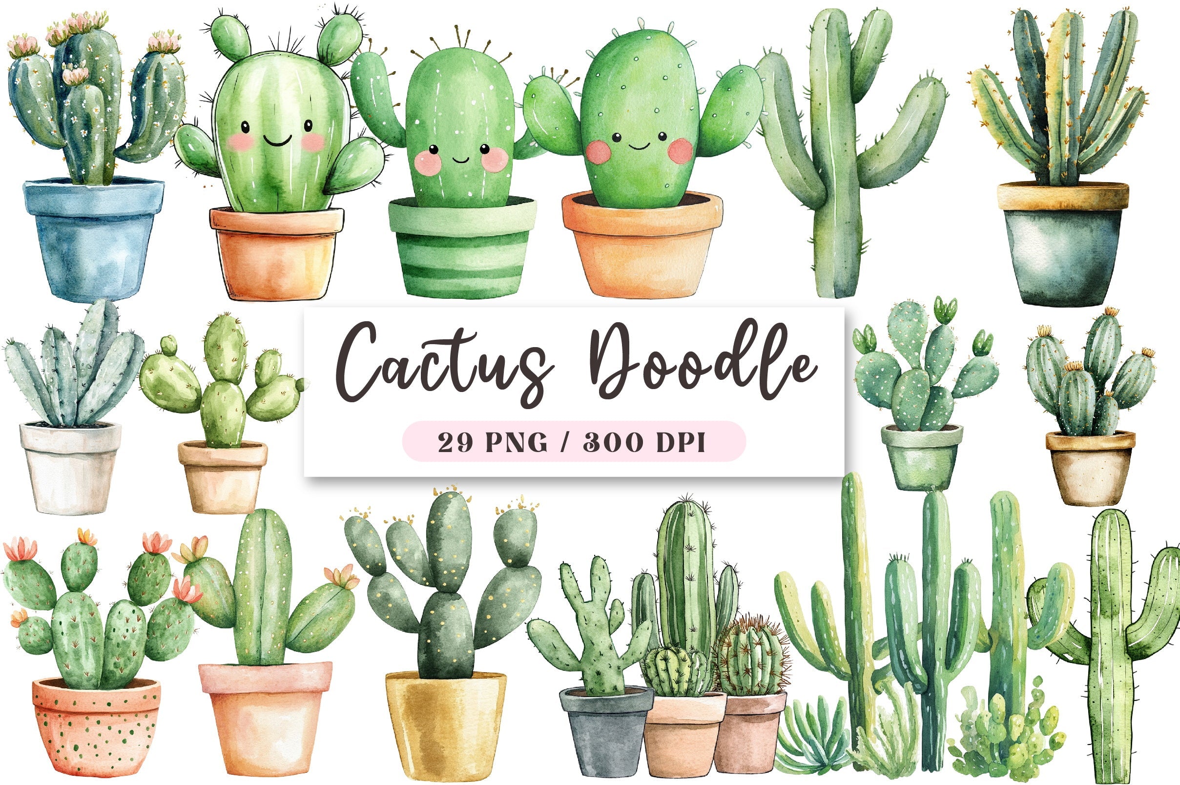 Cactus Doodle Clipart Bundle