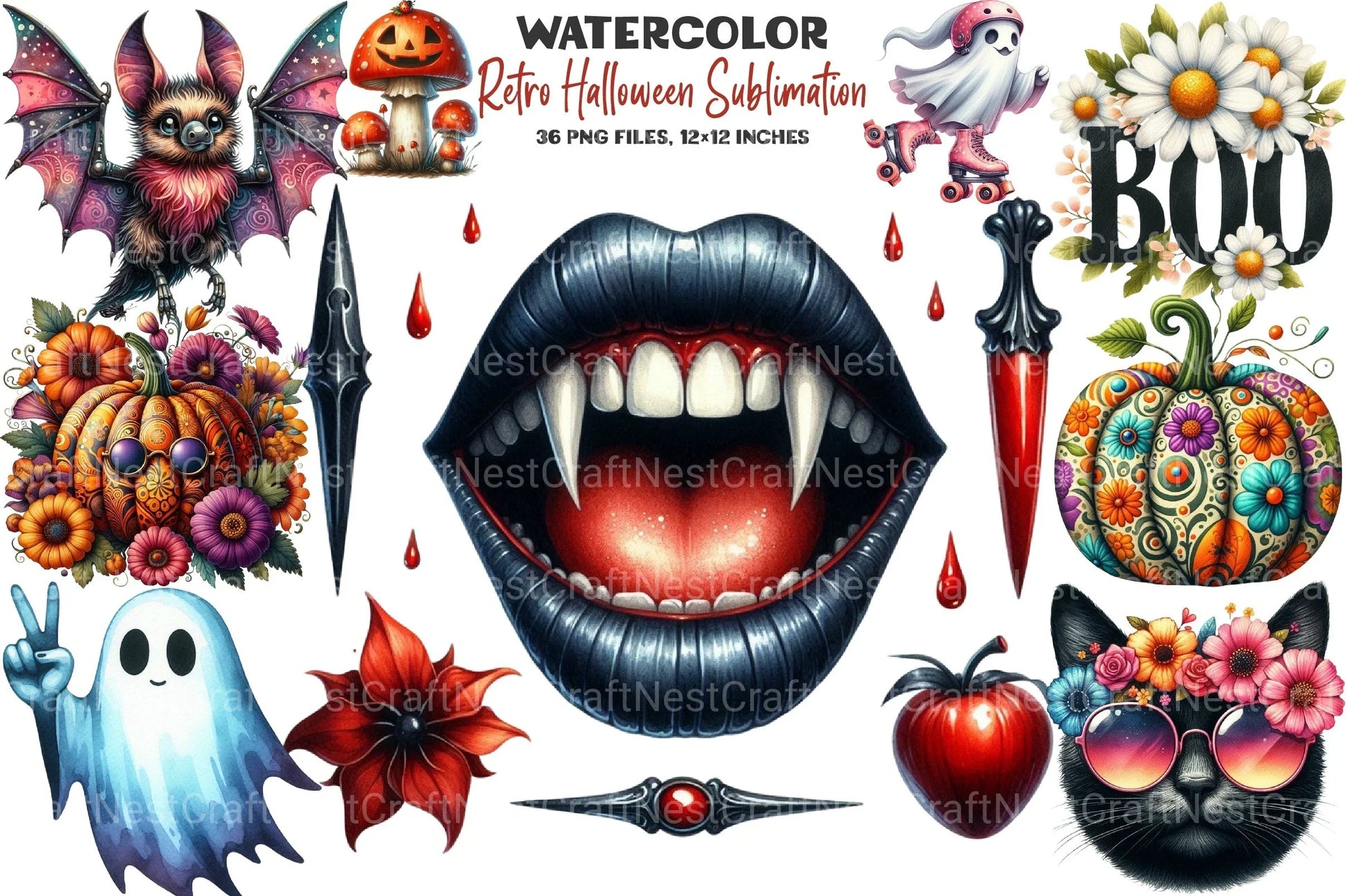 Retro Halloween Clipart Bundle 2 - CraftNest - Digital Crafting and Art