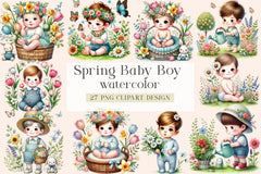 Cute Spring Baby Boy Flowers Clipart Bundle - CraftNest - Digital Crafting and Art