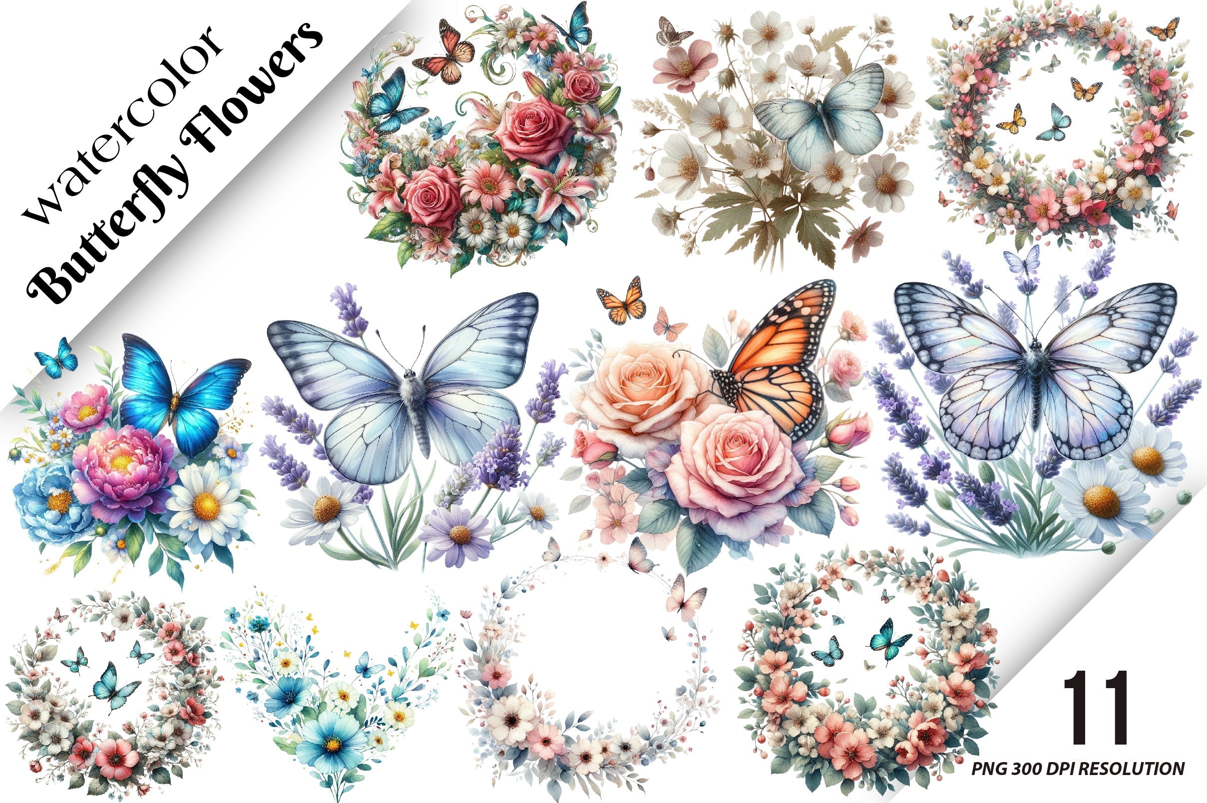 Butterfly Flowers Clipart Bundle