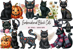 Embroidered Black Cats Clipart Bundle - CraftNest - Digital Crafting and Art