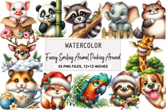 Funny Smiling Animal Peeking Clipart Bundle - CraftNest - Digital Crafting and Art