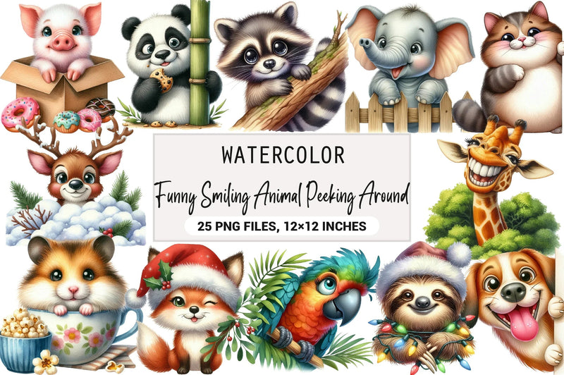 Funny Smiling Animal Peeking Clipart Bundle - CraftNest - Digital Crafting and Art