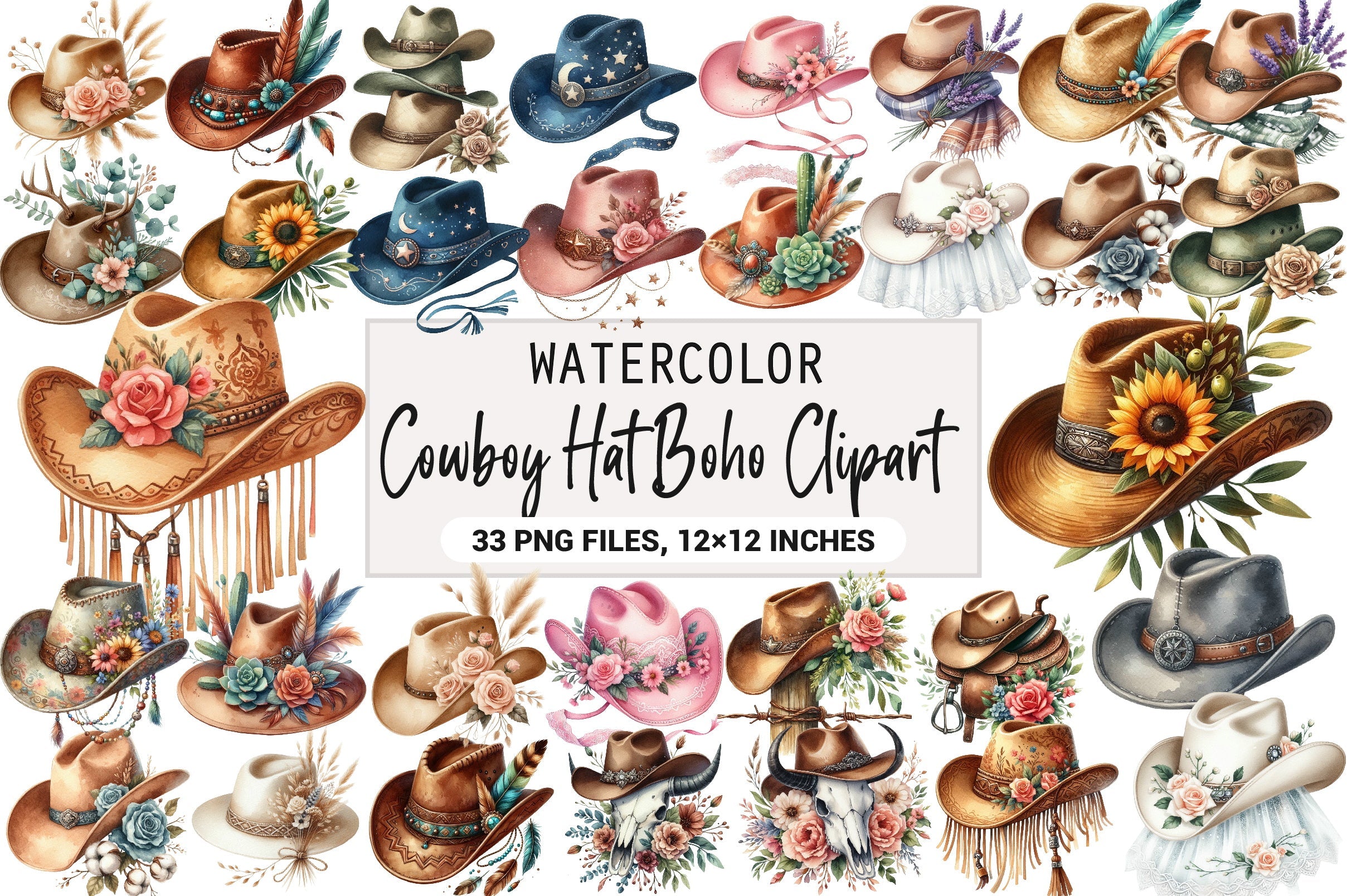 Cowboy Hat Boho Clipart Bundle