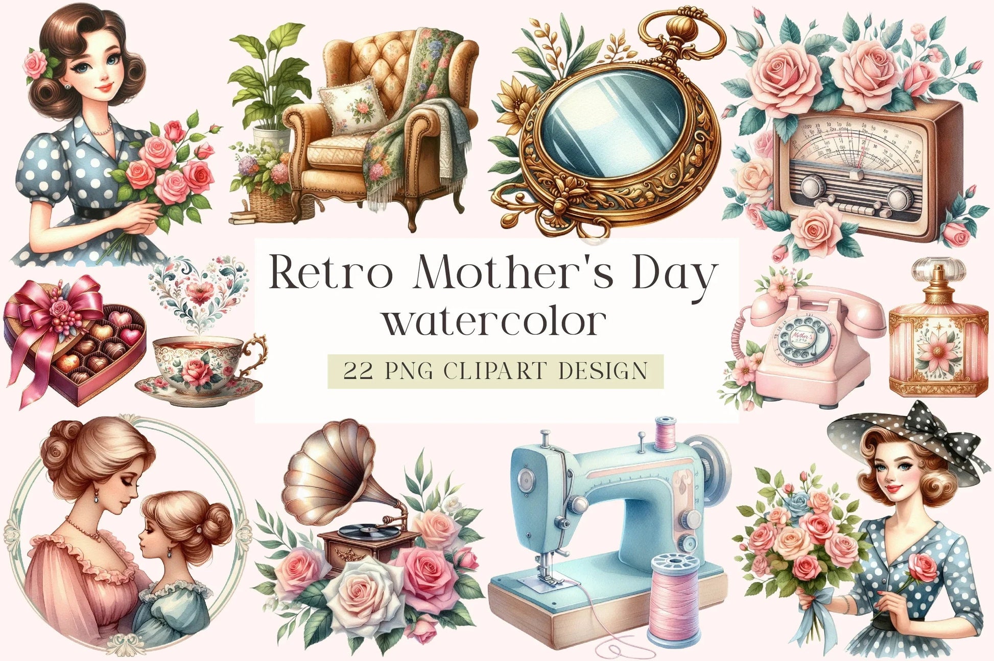 Retro Mother's Day Clipart Bundle - CraftNest - Digital Crafting and Art