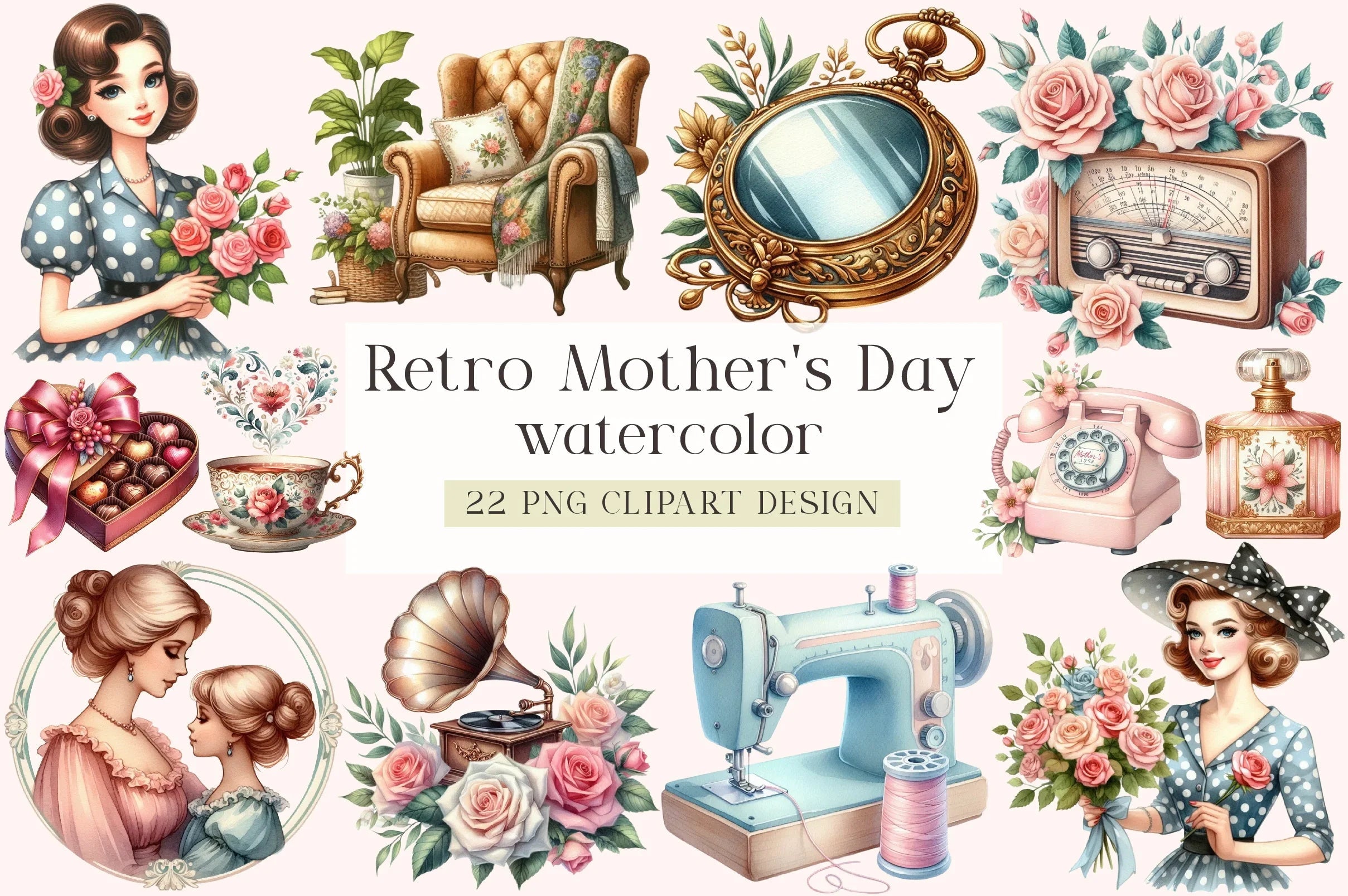 Retro Mother's Day Clipart Bundle - CraftNest - Digital Crafting and Art