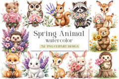 Spring Woodland Animal Clipart Bundle with Bouquet - CraftNest - Digital Crafting and Art