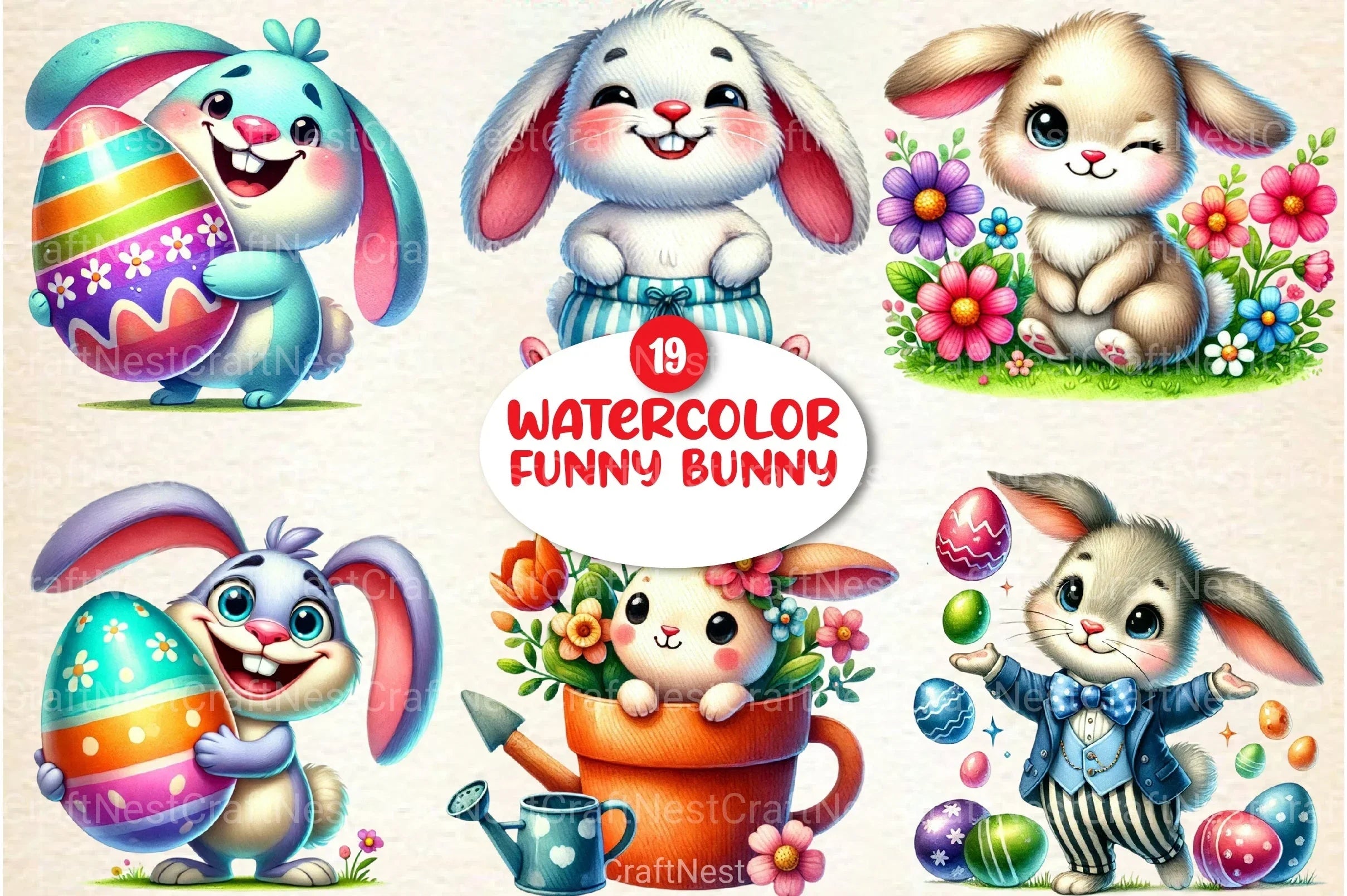 Funny Bunny Clipart Bundle 1 - CraftNest - Digital Crafting and Art