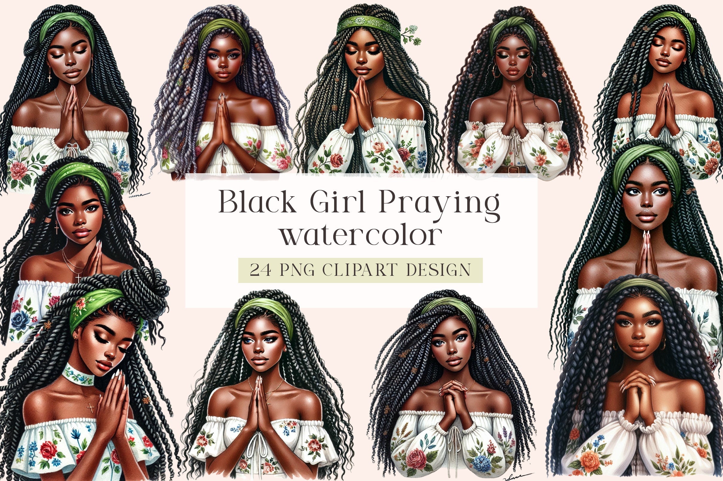 Black Girl Praying Clipart Bundle