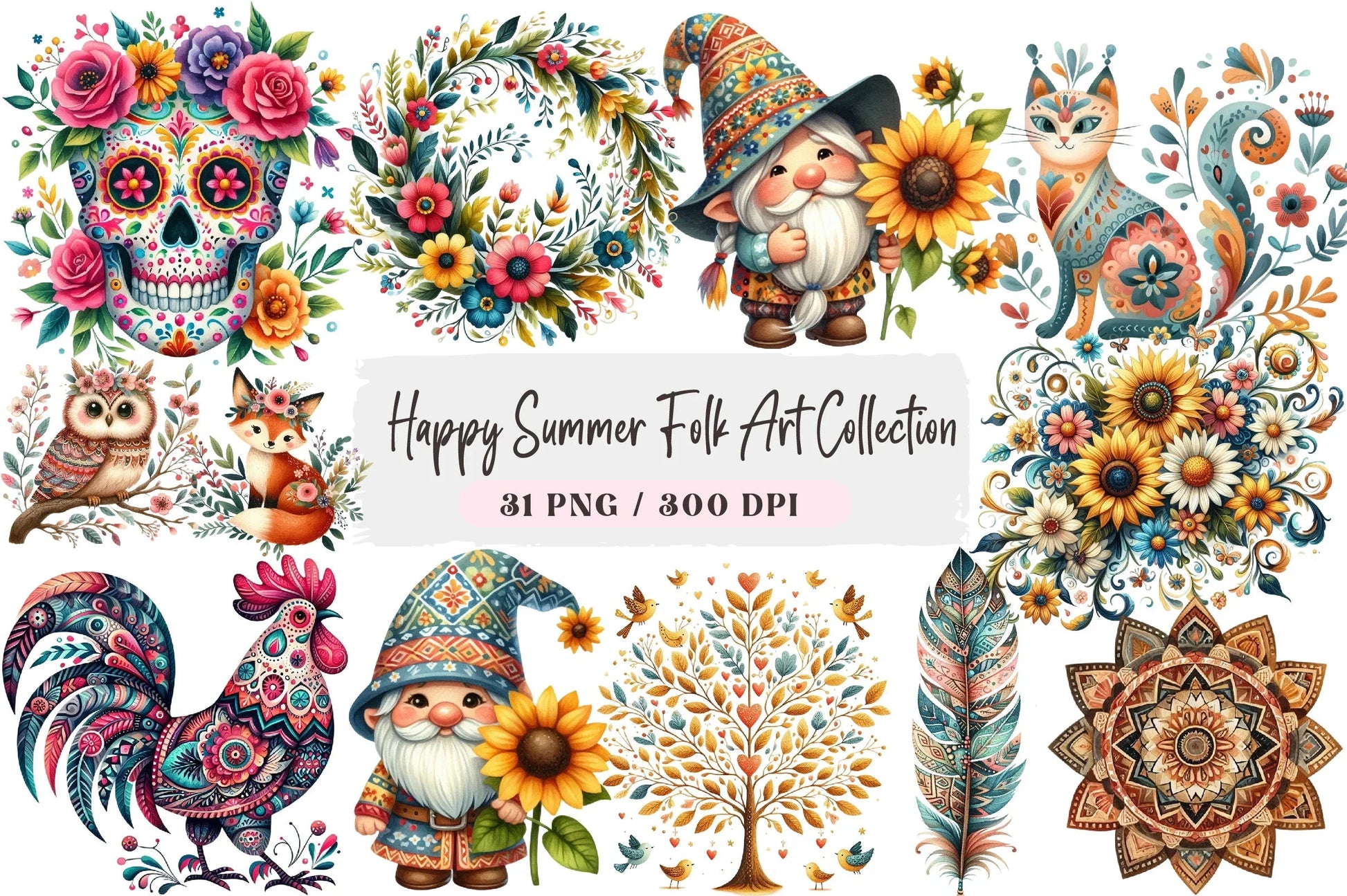 Happy Summer Folk Art Clipart Collection - CraftNest - Digital Crafting and Art