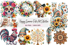 Happy Summer Folk Art Clipart Collection - CraftNest - Digital Crafting and Art