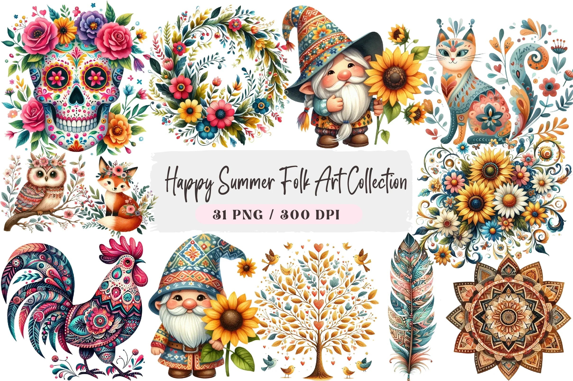 Happy Summer Folk Art Clipart Collection - CraftNest - Digital Crafting and Art