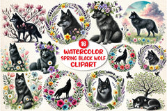 Spring Black Wolf Clipart Bundle - CraftNest - Digital Crafting and Art
