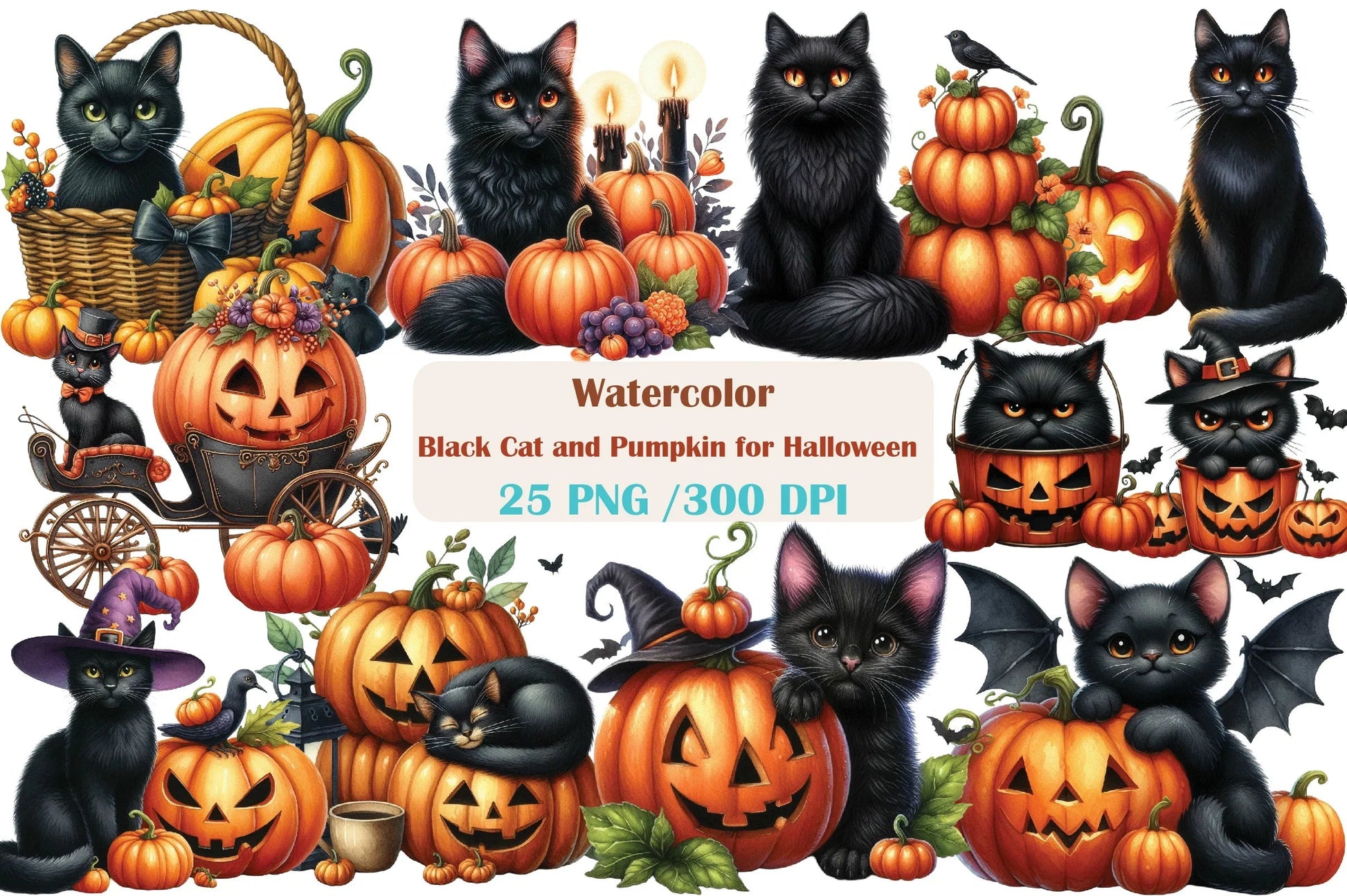 Black Cat and Pumpkin Halloween Clipart Bundle - CraftNest - Digital Crafting and Art