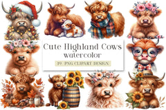 Cute Highland Cows Clipart Bundle - CraftNest - Digital Crafting and Art