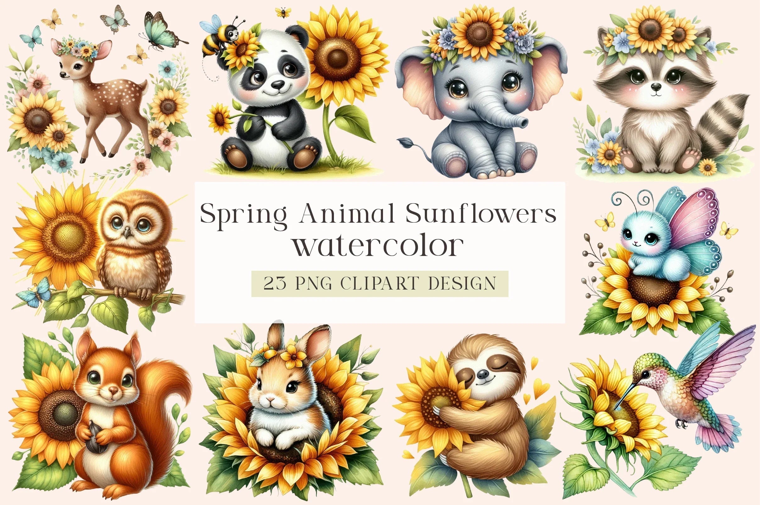 Spring Animal Sunflowers Clipart Bundle - CraftNest - Digital Crafting and Art