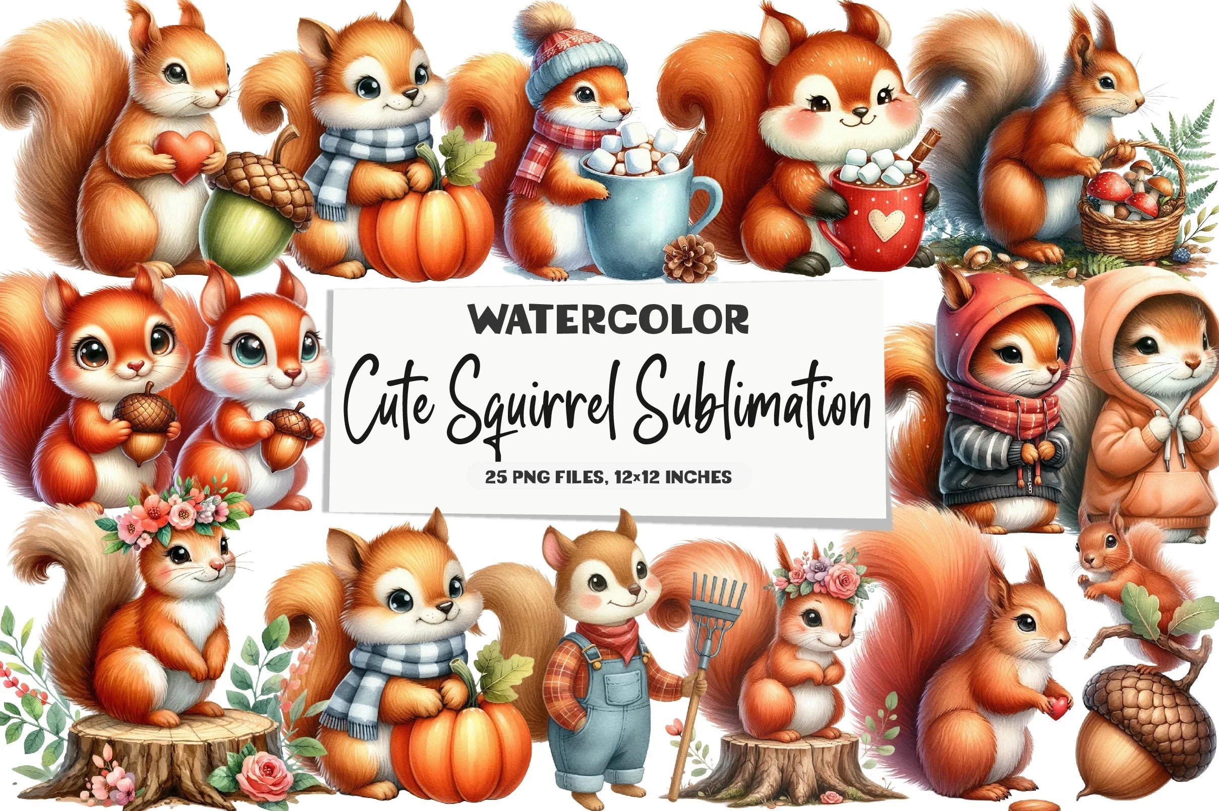 Cute Squirrel Clipart Bundle - CraftNest - Digital Crafting and Art