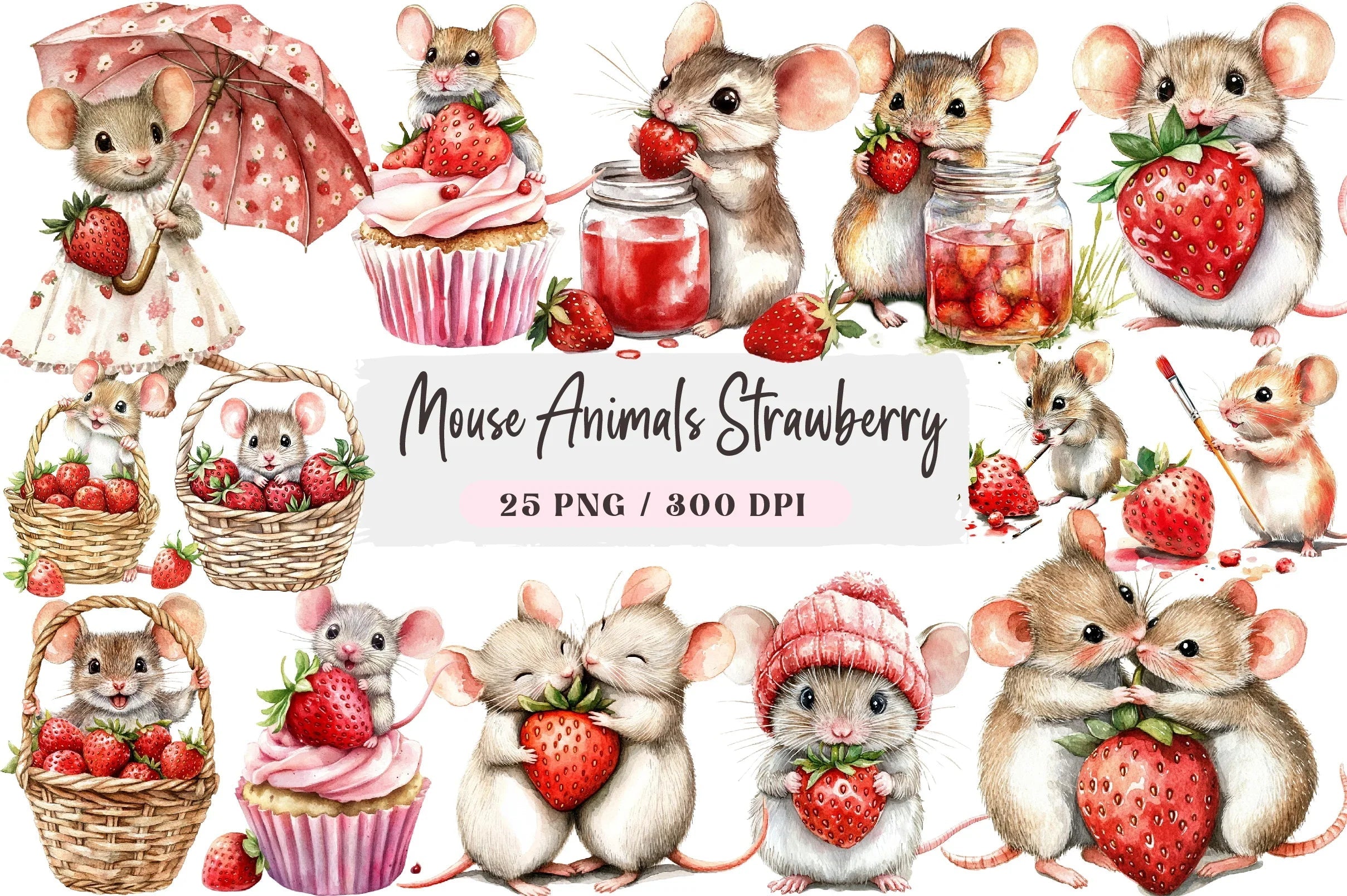 Mouse Animals Strawberry Clipart Bundle - CraftNest - Digital Crafting and Art