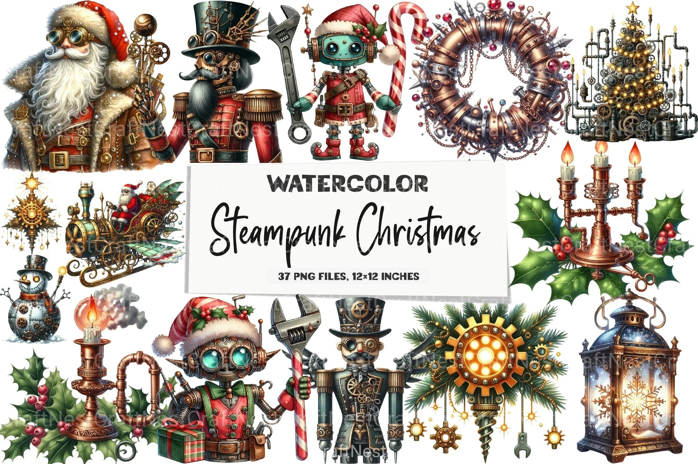 Steampunk Christmas Clipart Bundle 98 - CraftNest - Digital Crafting and Art