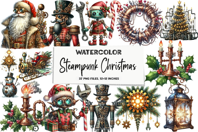 Steampunk Christmas Clipart Bundle 98 - CraftNest - Digital Crafting and Art