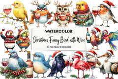Christmas Funny Bird Wine Clipart Bundle - CraftNest - Digital Crafting and Art