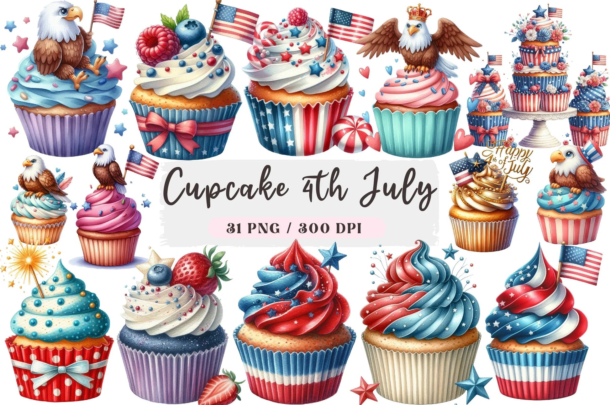 4th of July Cupcake Clipart Bundle - CraftNest - Digital Crafting and Art
