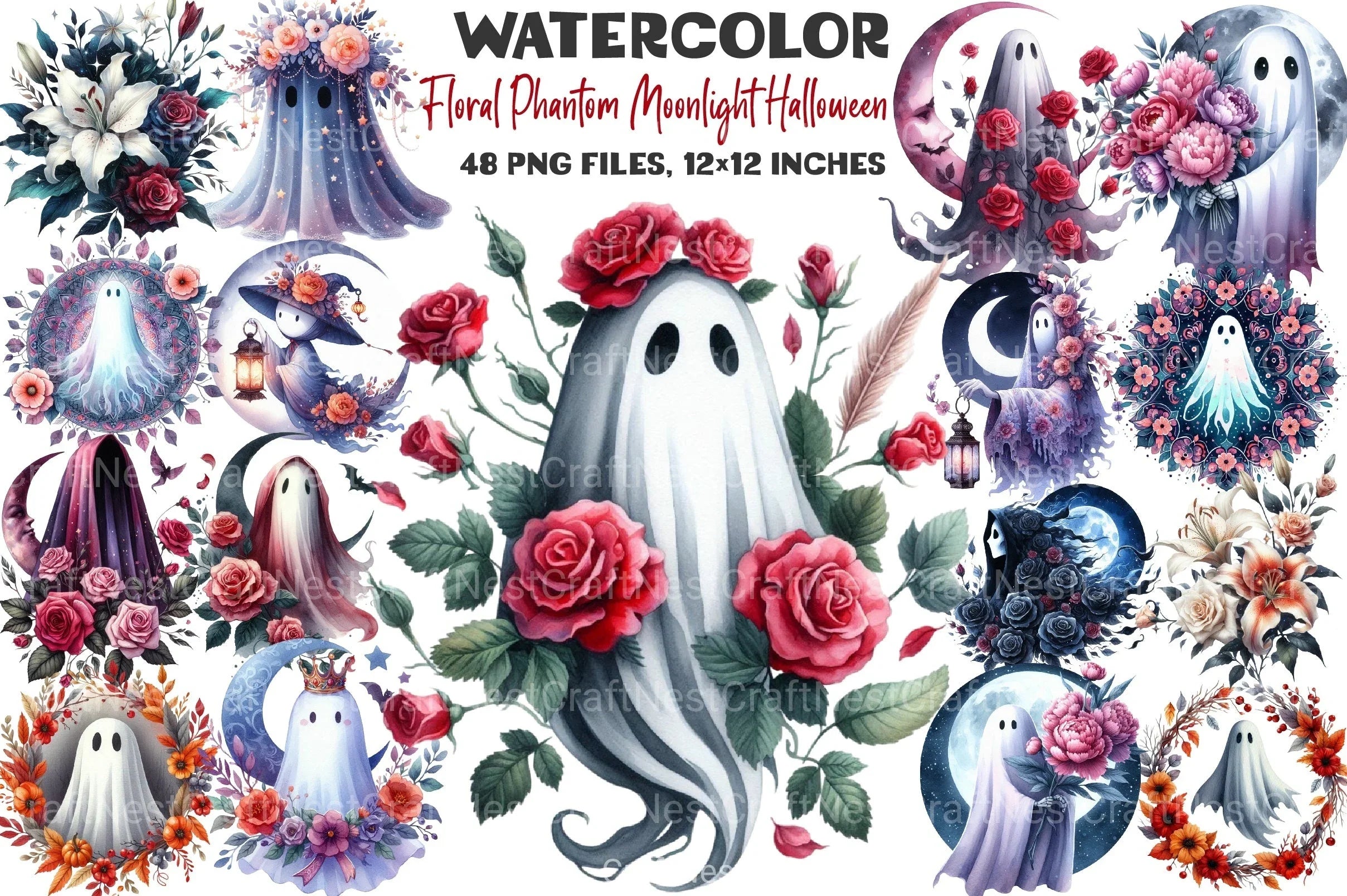 Floral Phantom Moonlight Halloween Clipart Bundle - CraftNest - Digital Crafting and Art
