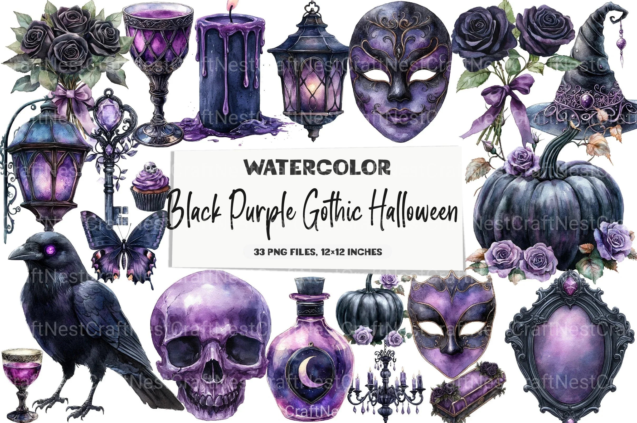 Black Purple Gothic Halloween Clipart Bundle 99 - CraftNest - Digital Crafting and Art