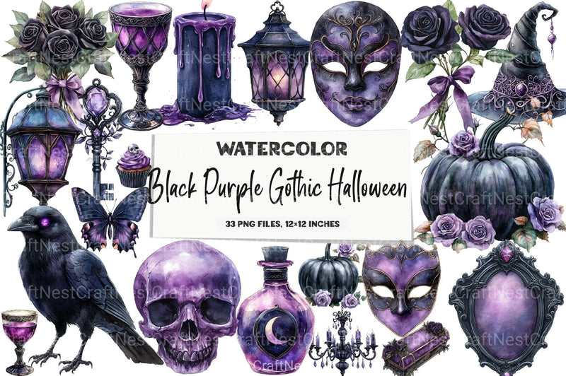 Black Purple Gothic Halloween Clipart Bundle 99 - CraftNest - Digital Crafting and Art