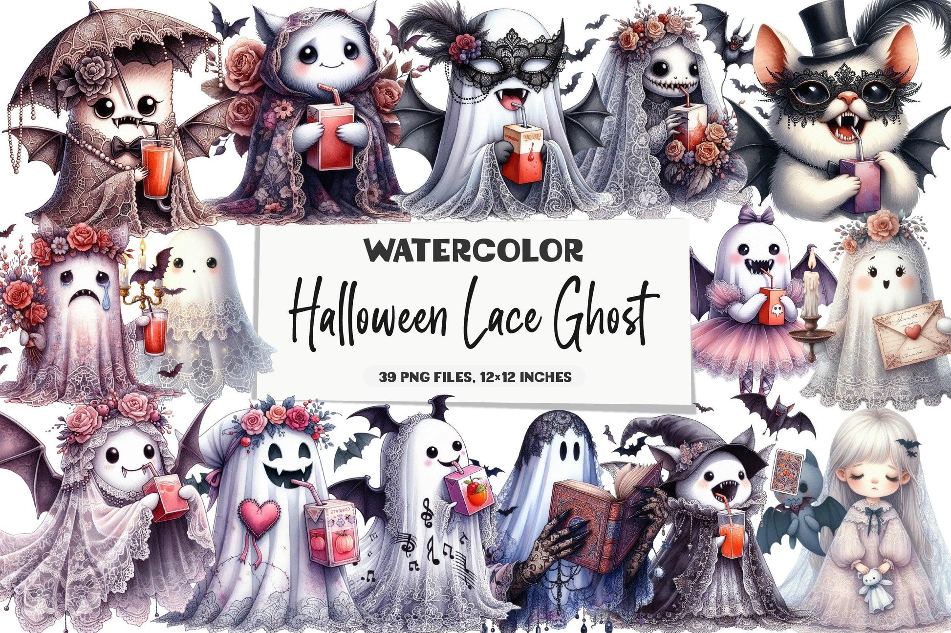 Halloween Lace Ghost Clipart Bundle - CraftNest - Digital Crafting and Art