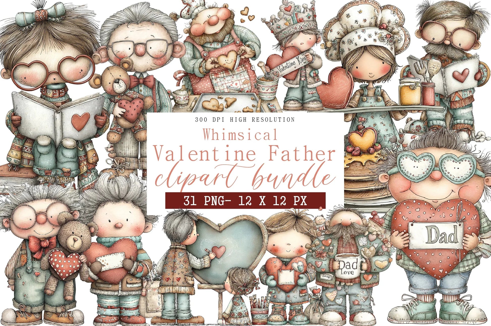 Whimsical Valentine Father Clipart Bundle - CraftNest - Digital Crafting and Art