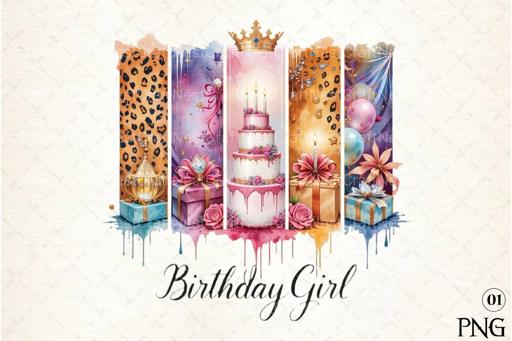 Brushstroke Birthday Girl Clipart Bundle - CraftNest - Digital Crafting and Art