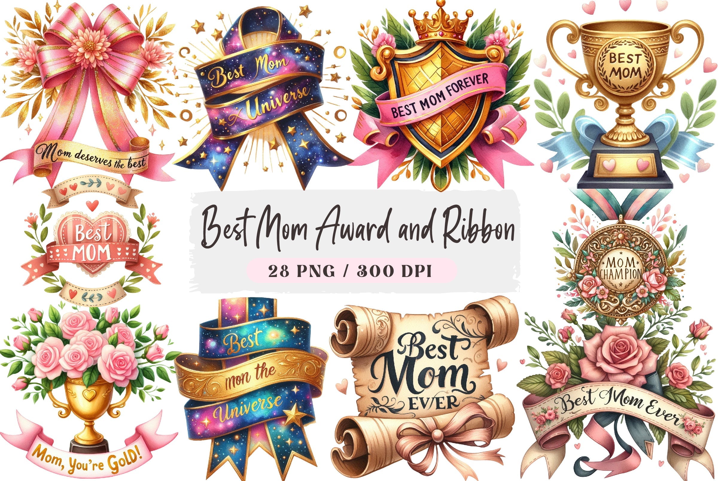 Best Mom Award & Ribbon Clipart Bundle