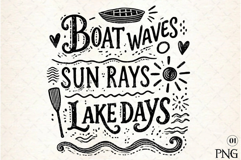 Summer Lake Days Boat Waves Sun Rays Clipart Bundle - CraftNest - Digital Crafting and Art