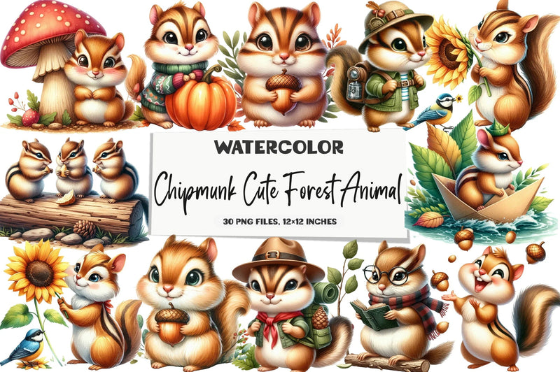 Chipmunk Cute Forest Animal Clipart Bundle - CraftNest - Digital Crafting and Art