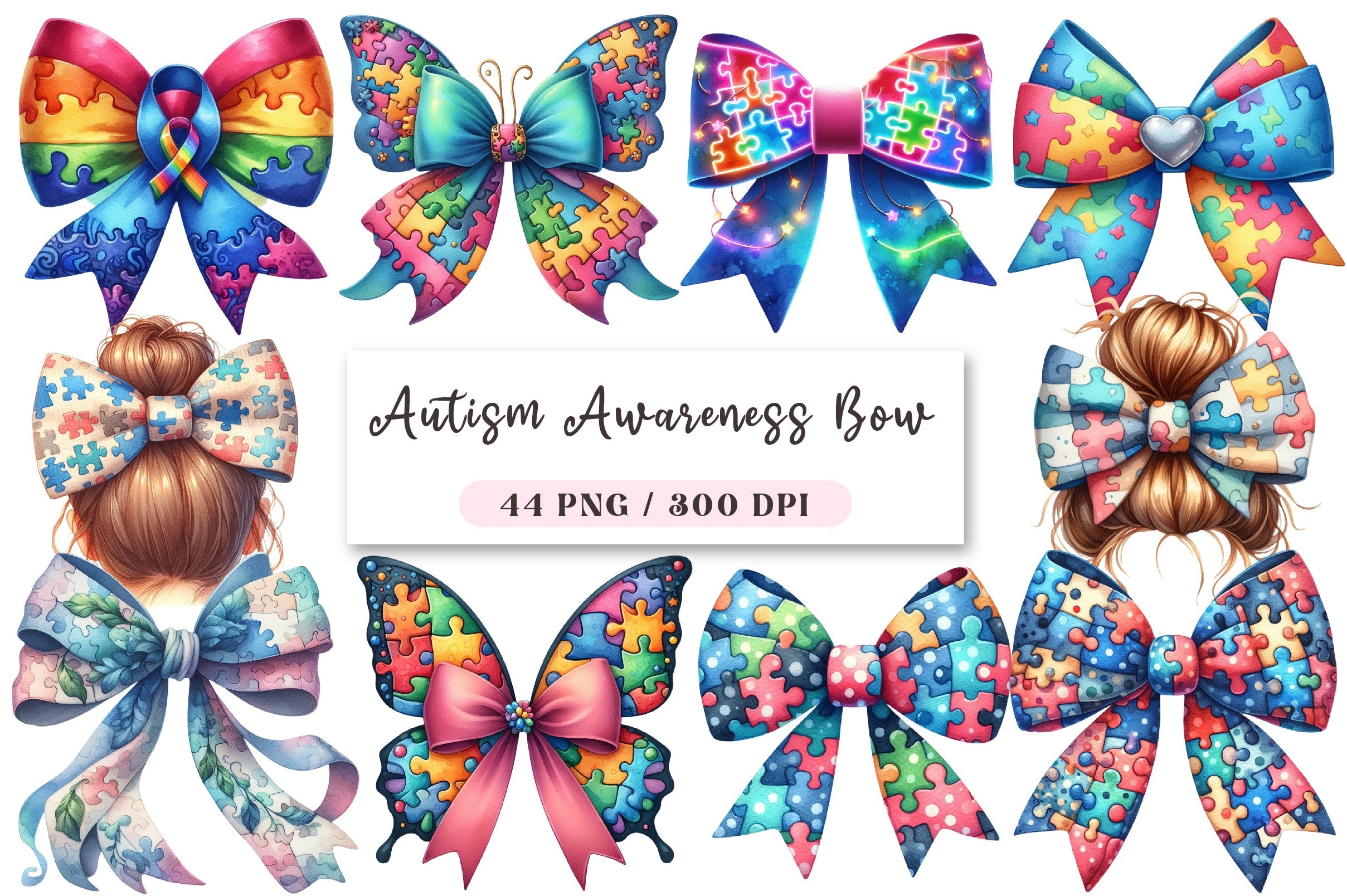Autism Awareness Bow Clipart Bundle