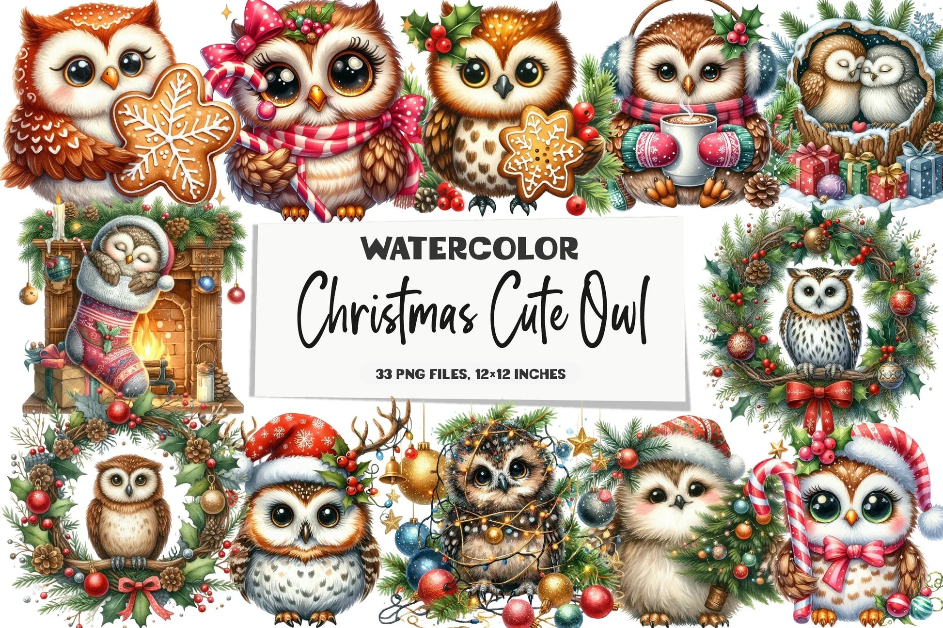 Christmas Cute Owl Clipart Bundle - CraftNest - Digital Crafting and Art