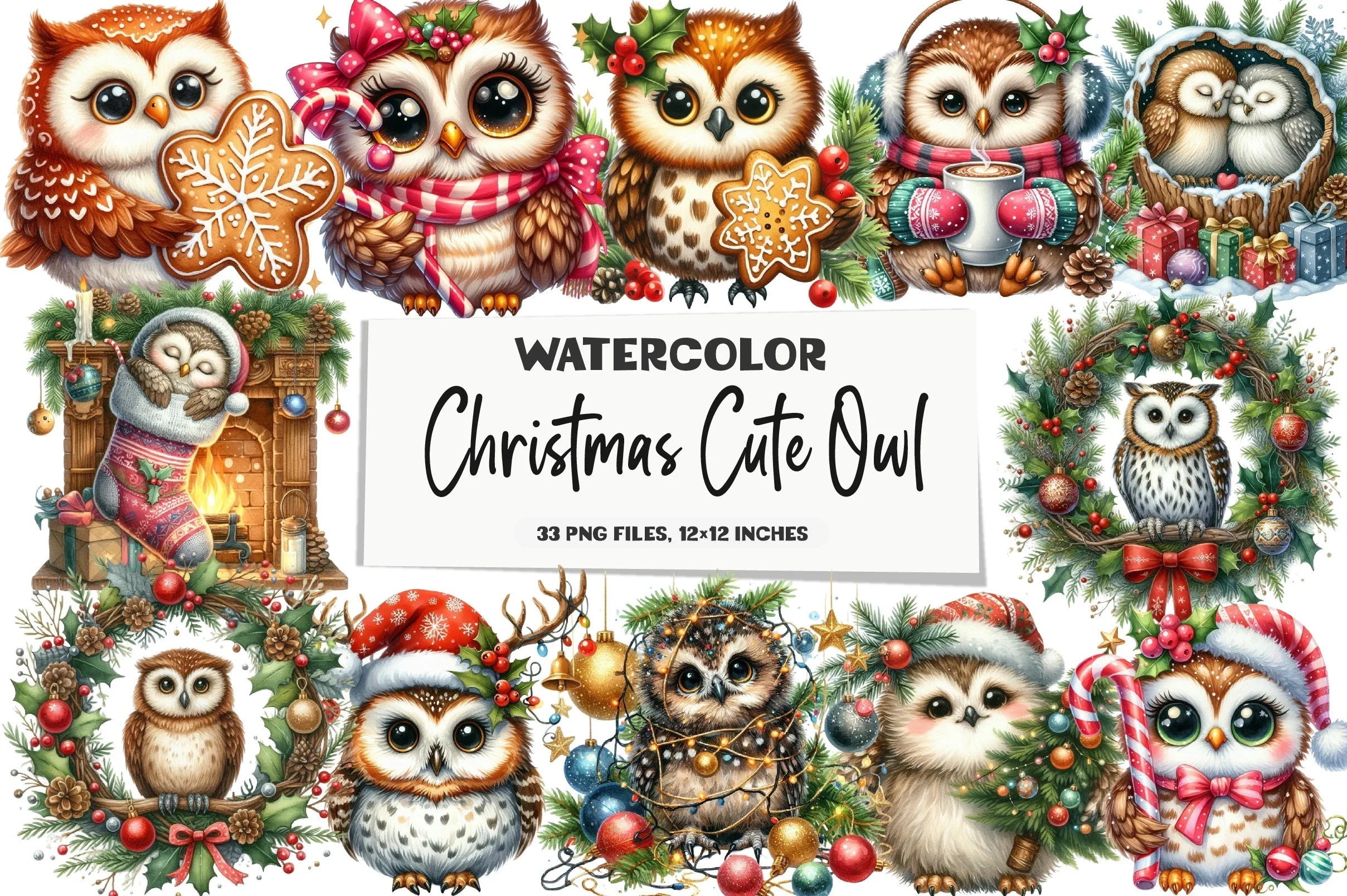 Christmas Cute Owl Clipart Bundle - CraftNest - Digital Crafting and Art