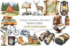 Vintage Mountain Adventure Clipart Bundle - CraftNest - Digital Crafting and Art