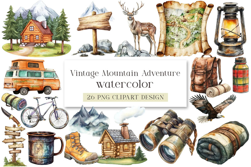 Vintage Mountain Adventure Clipart Bundle - CraftNest - Digital Crafting and Art