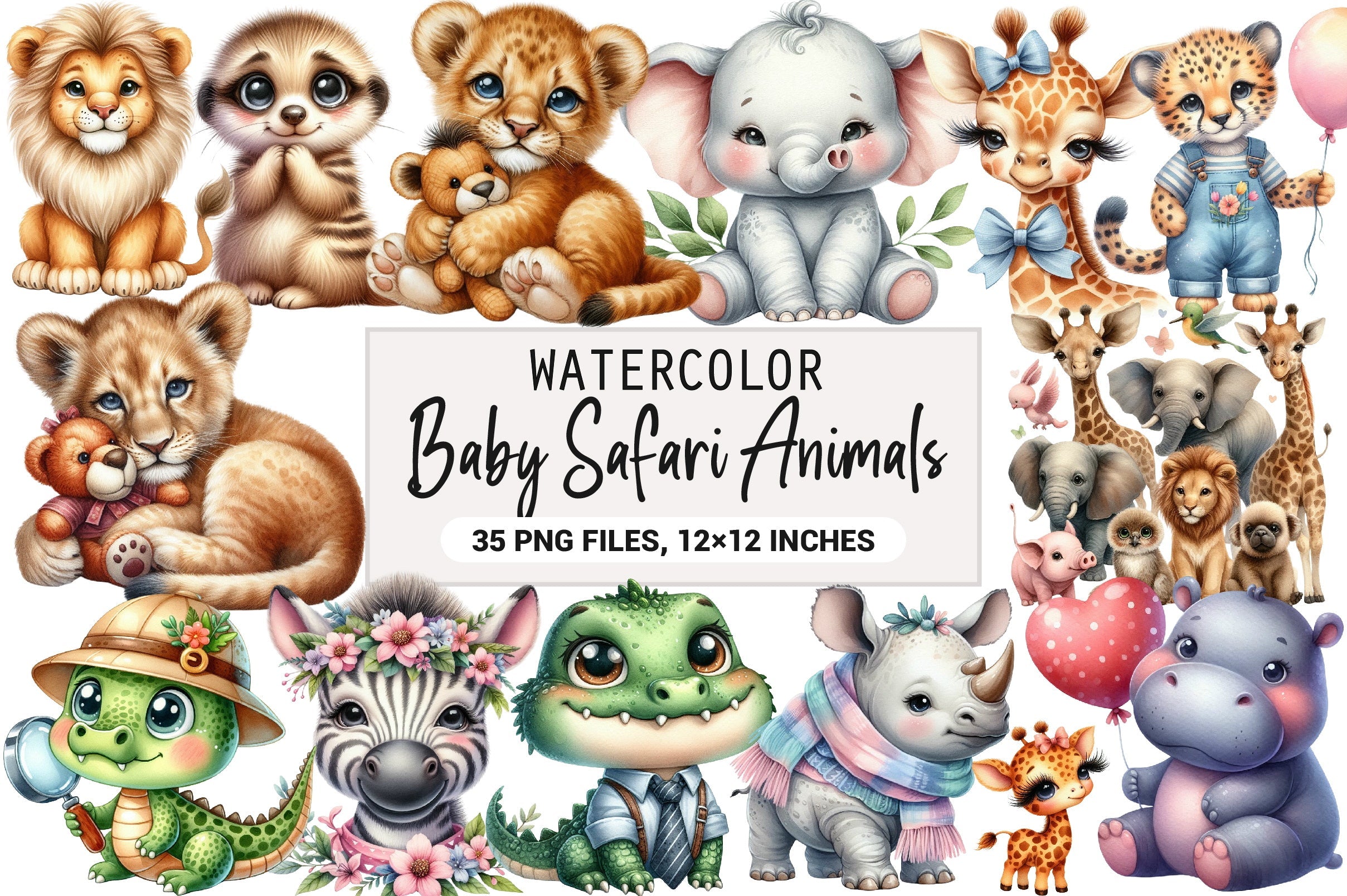 Baby Safari Animals Clipart Bundle