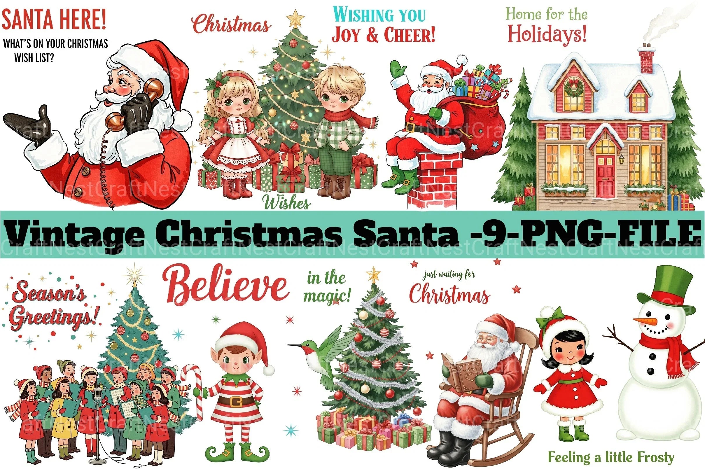 Vintage Christmas Santa Clipart Bundle 88 - CraftNest - Digital Crafting and Art